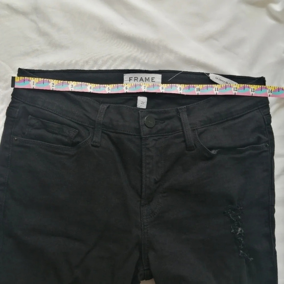 Frame Le Skinny De Jeanne Ankle Crop Jeans in Lord Noir Black Distressed 27 (4) - Picture 12 of 13